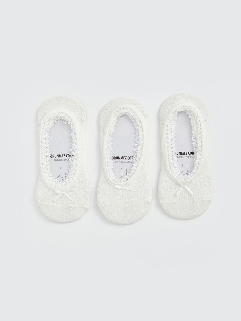 LCW Dream Ecru Ribbon Detailed Ballerina Socks 3-Pack