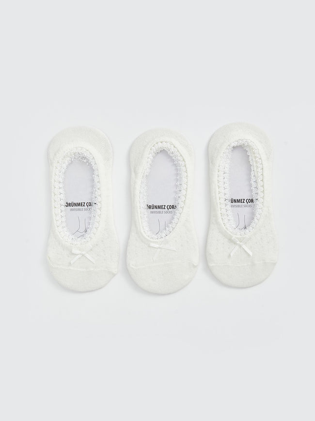 LCW Dream Ecru Ribbon Detailed Ballerina Socks 3-Pack Hover Image