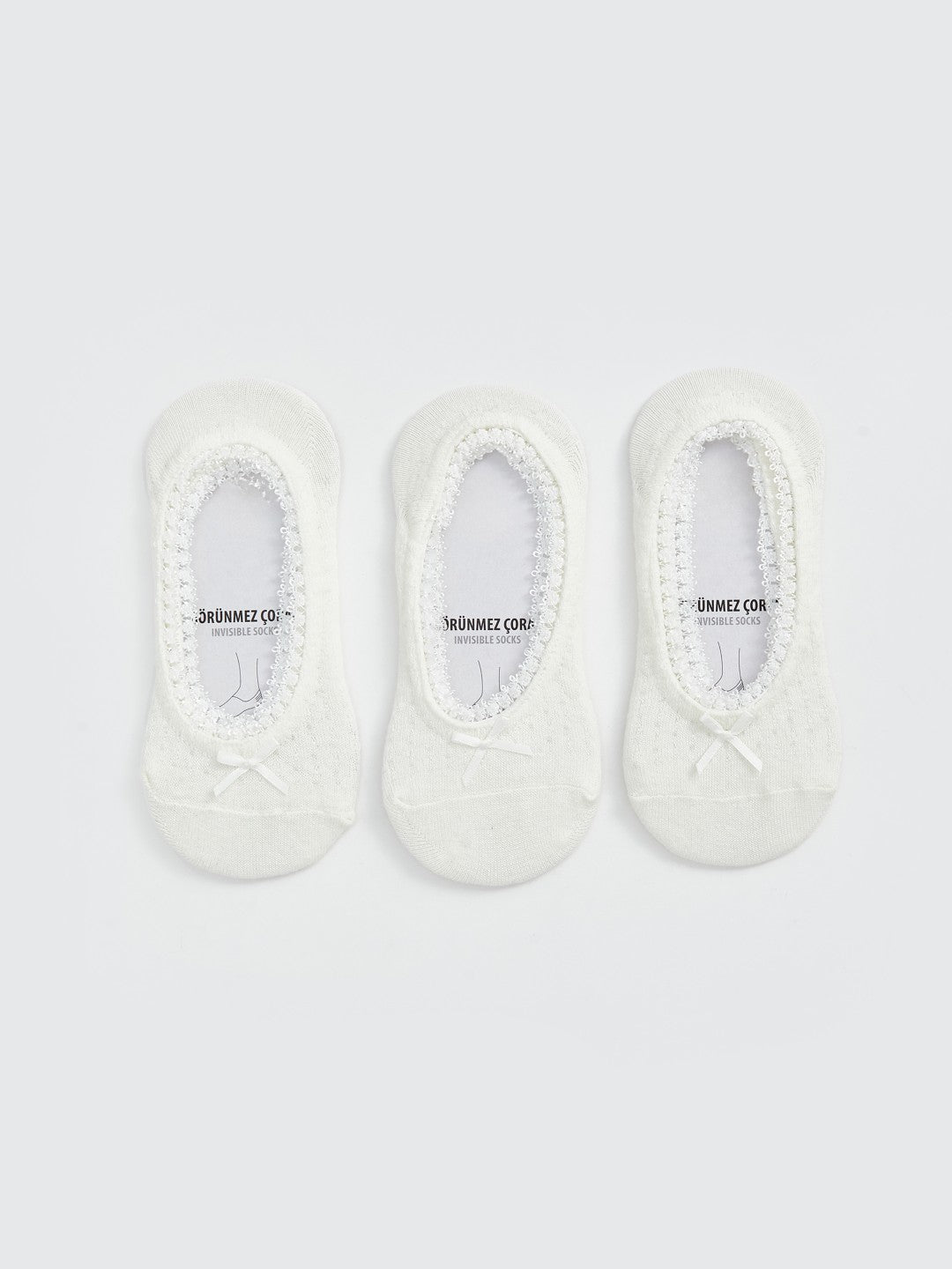 LCW Dream Ecru Ribbon Detailed Ballerina Socks 3-Pack