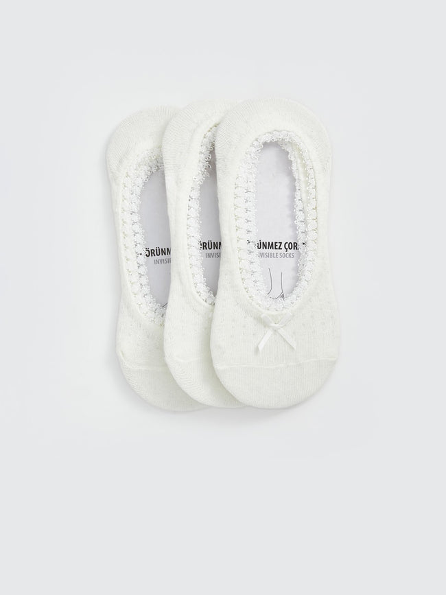 LCW Dream Ecru Ribbon Detailed Ballerina Socks 3-Pack Main Image