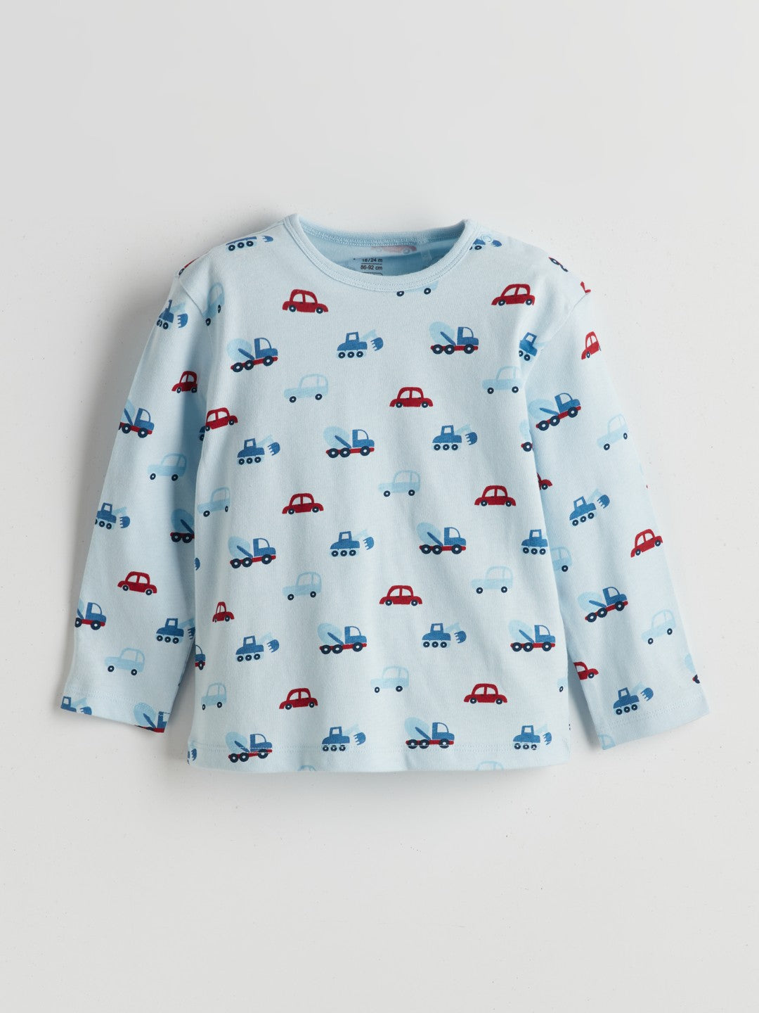 LCW Baby Blue Crew Neck Printed Baby Boy Pajama Set