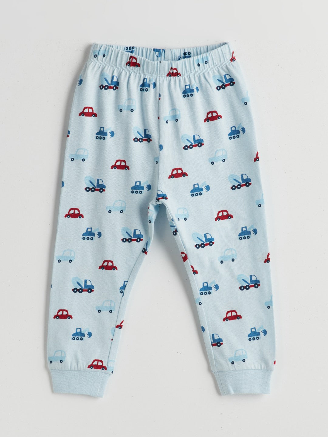 LCW Baby Blue Crew Neck Printed Baby Boy Pajama Set