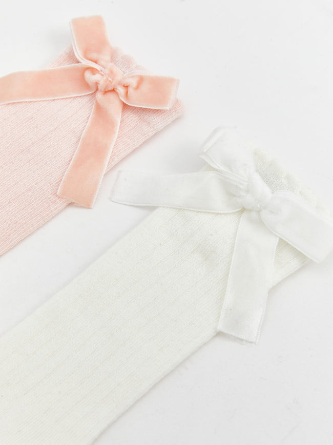 LCW Baby Ecru Baby Girl Knee-High Socks 2-Pack Main Image