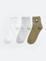 LCW Dream Gray Printed Women Ankle Socks 3-Pack
