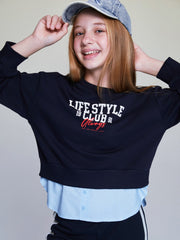 LCW Kids Navy Blue Crew Neck Printed Girls Sweatshirt