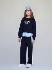 LCW Kids Navy Blue Crew Neck Printed Girls Sweatshirt