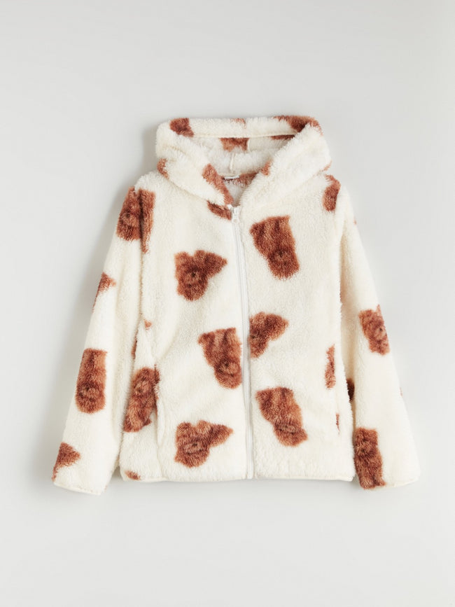 LCW Kids Hooded Plush Girls Zip-Up Sweatshirt Hover Image