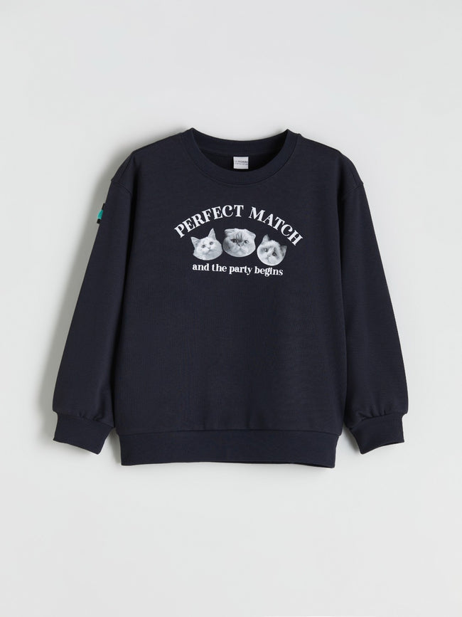 LCW Kids Navy Blue Crew Neck Girls Sweatshirt Hover Image