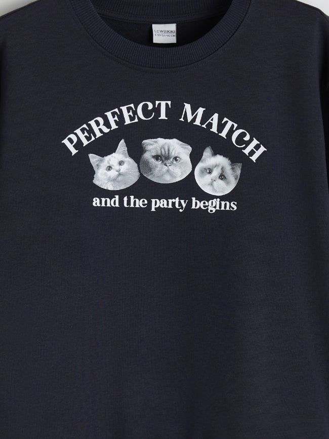 LCW Kids Navy Blue Crew Neck Girls Sweatshirt Main Image