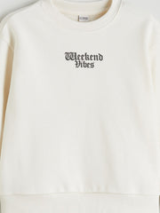 LCW Kids Ecru Crew Neck Girls Sweatshirt