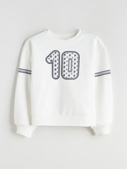 LCW Kids Ecru Crew Neck Girls Sweatshirt