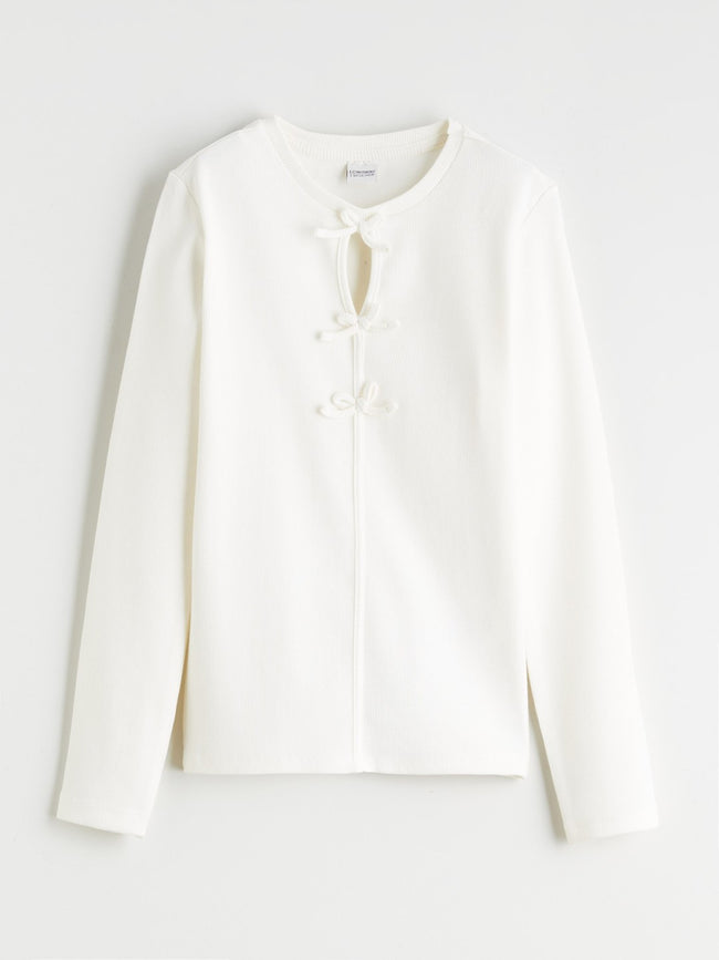 LCW Kids Crew Neck Bow Detailed Girls T-Shirt Hover Image