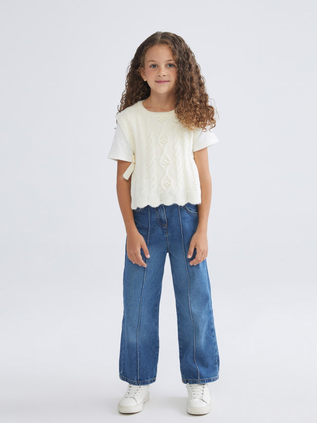 LCW Kids Ecru Crew Neck Bow GirlS Sweater Main Image