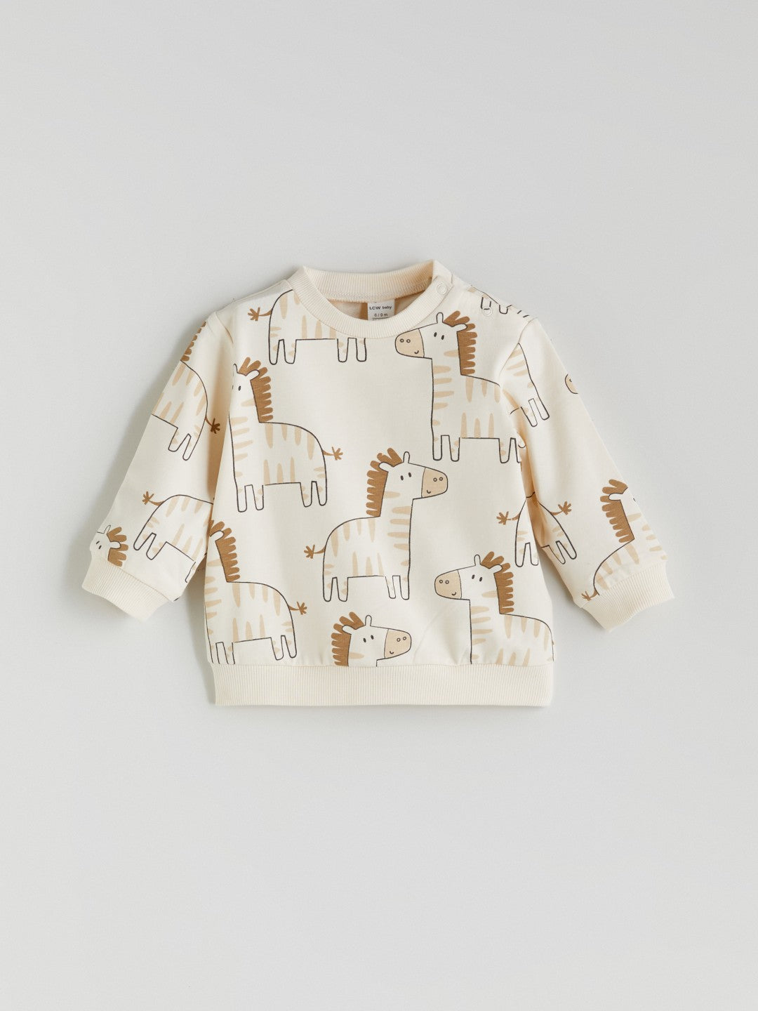 LCW Baby Ecru Printed Baby Boy Sweatshirt And Tracksuit Bottom 2-Pack