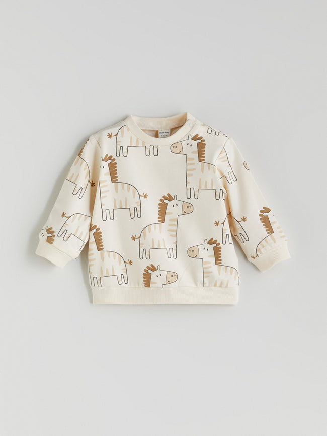 LCW Baby Ecru Printed Baby Boy Sweatshirt And Tracksuit Bottom 2-Pack Main Image