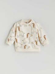 LCW Baby Ecru Printed Baby Boy Sweatshirt And Tracksuit Bottom 2-Pack