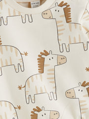 LCW Baby Ecru Printed Baby Boy Sweatshirt And Tracksuit Bottom 2-Pack