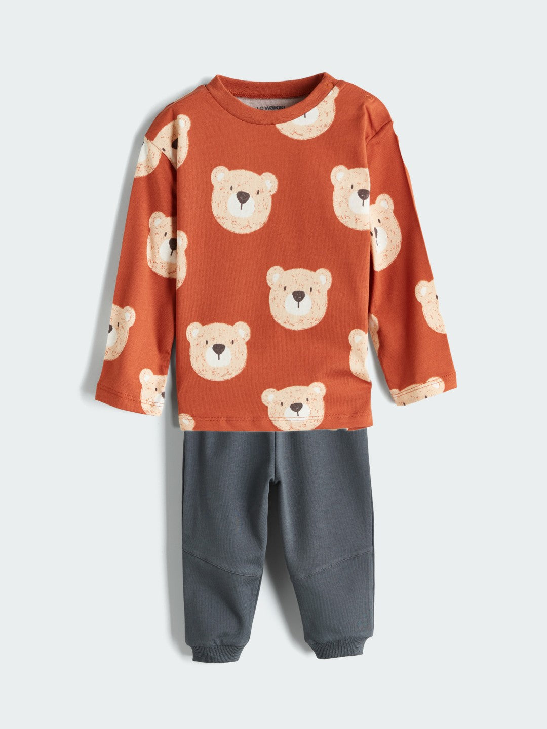 LCW Baby Brown Printed Baby Boy T-Shirt And Pants 2-Pack