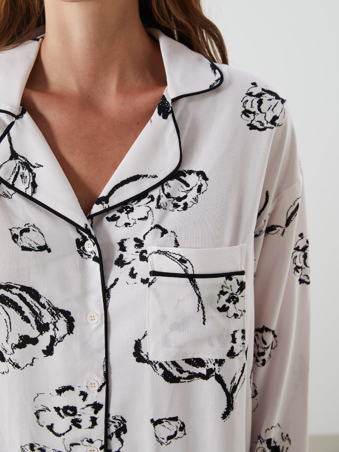 LCW Dream Beige Shirt Collar Printed Women Pajama Set