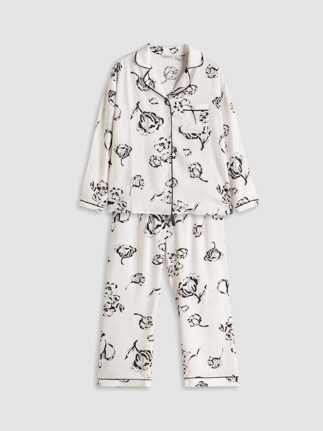 LCW Dream Beige Shirt Collar Printed Women Pajama Set