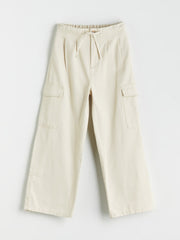 LCW Kids Beige Elastic Waist Gabardine Girls Trousers