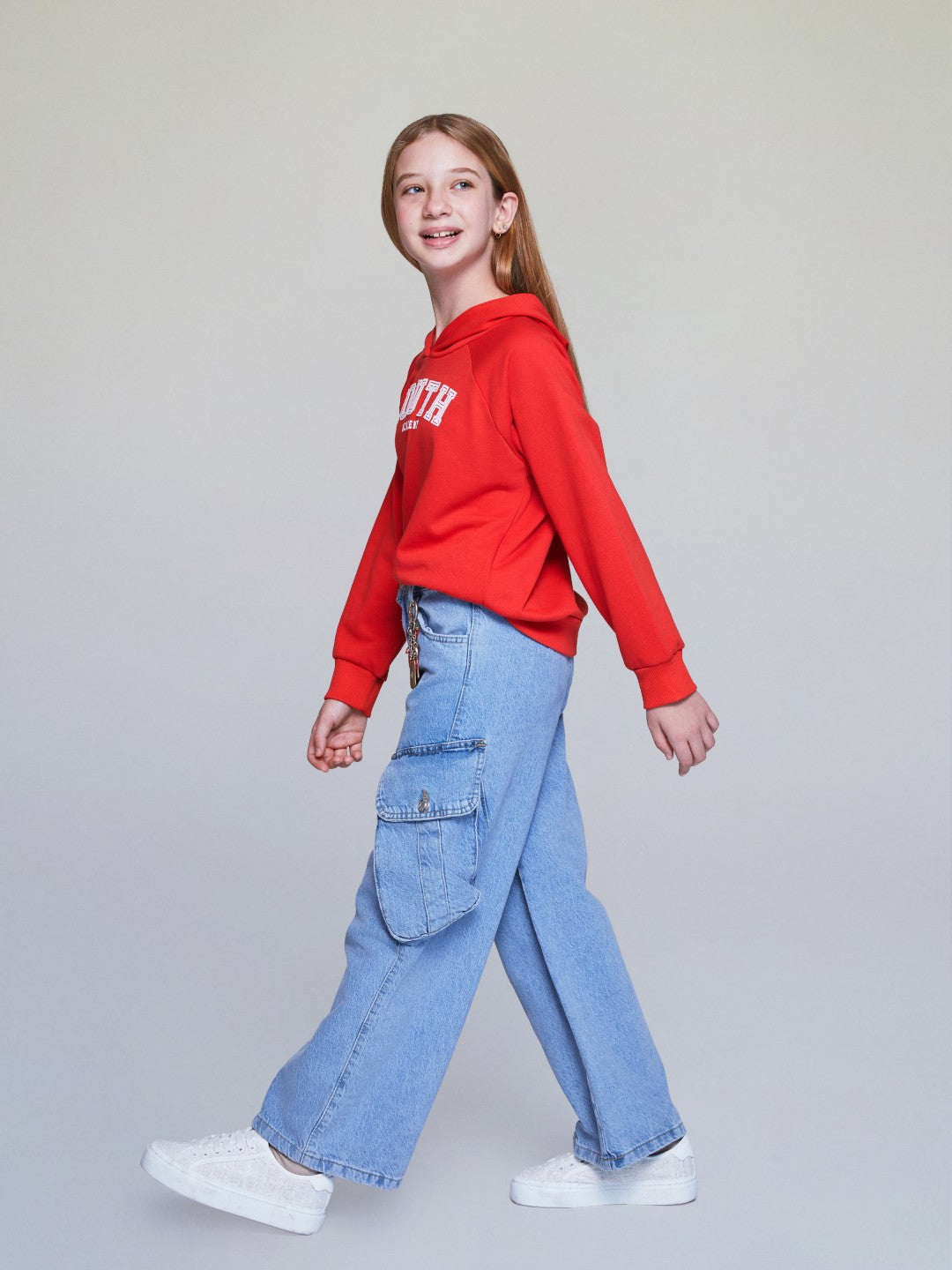 LCW Kids Indigo Adjustable Waist Elastic Girls Cargo Jean Pants