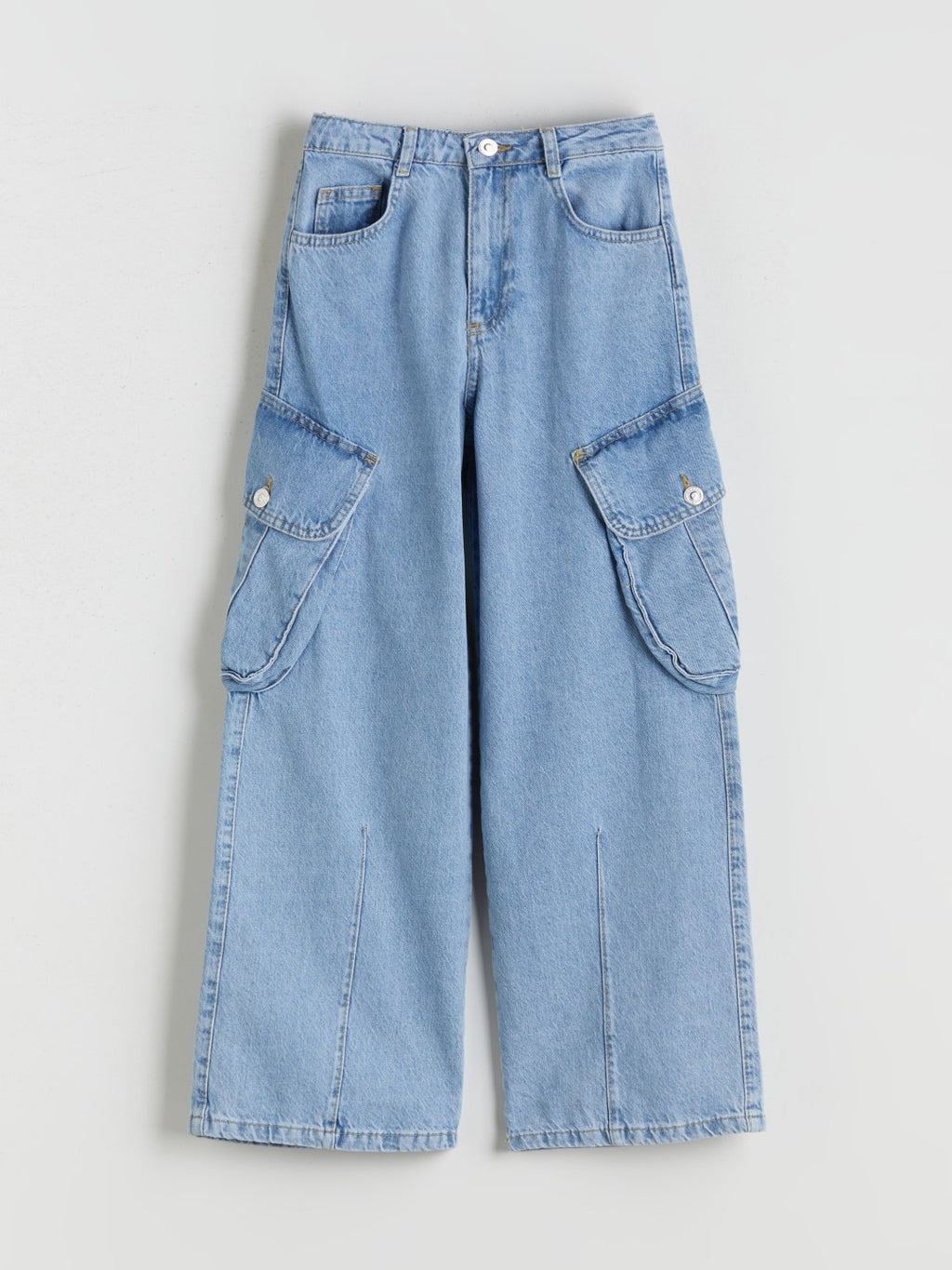 LCW Kids Indigo Adjustable Waist Elastic Girls Cargo Jean Pants