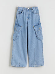 LCW Kids Indigo Adjustable Waist Elastic Girls Cargo Jean Pants