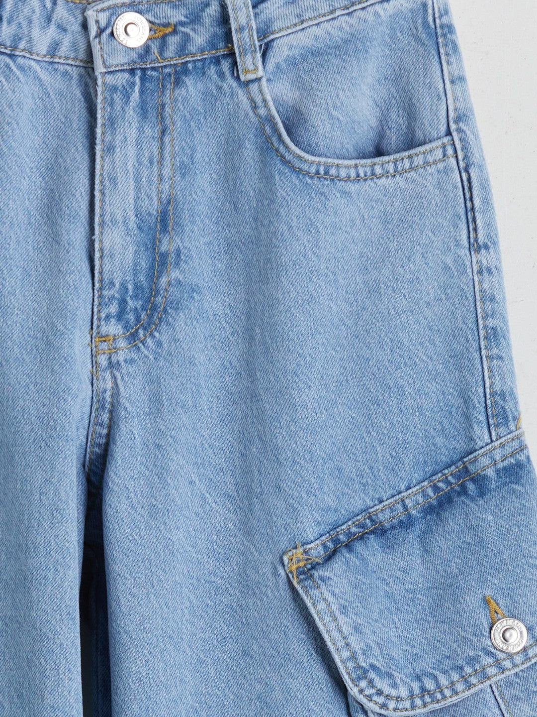 LCW Kids Indigo Adjustable Waist Elastic Girls Cargo Jean Pants