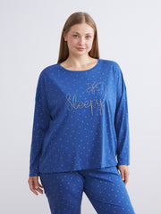 LCW Dream Blue Crew Neck Polka Dot Women Pajama Set