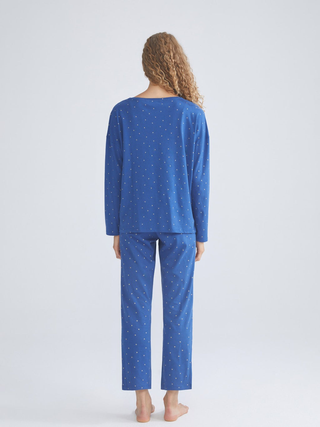 LCW Dream Blue Crew Neck Polka Dot Women Pajama Set