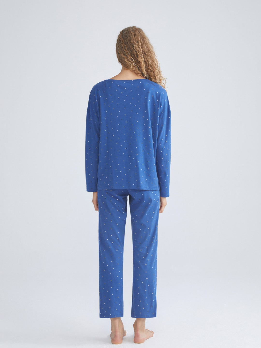 LCW Dream Blue Crew Neck Polka Dot Women Pajama Set