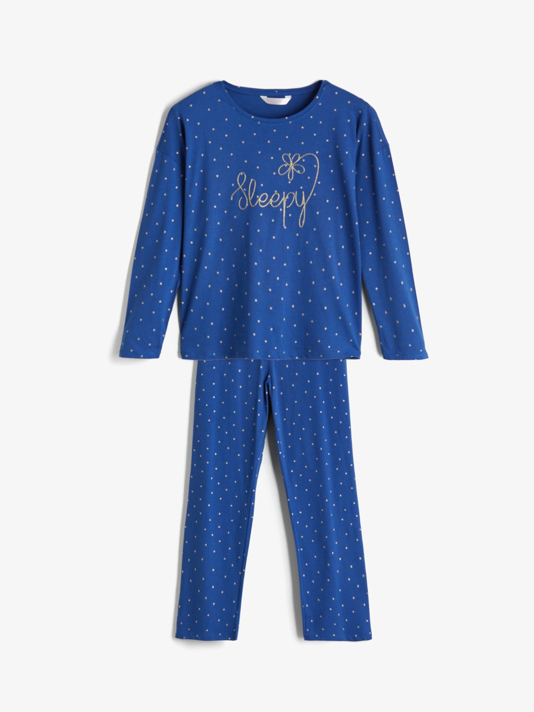 LCW Dream Blue Crew Neck Polka Dot Women Pajama Set