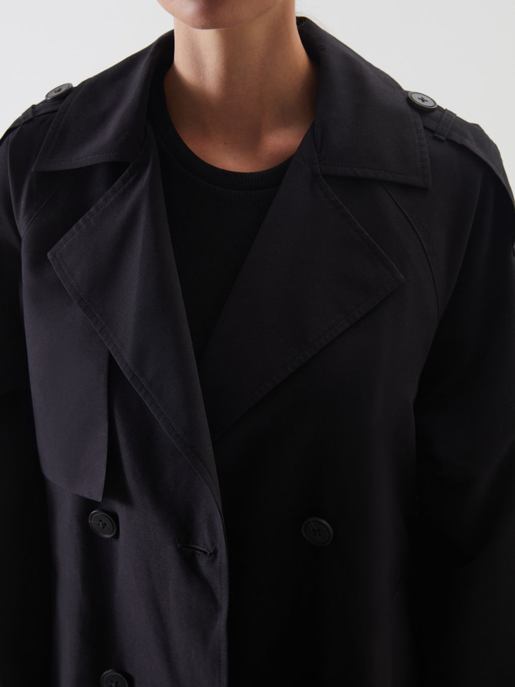 LCW Vision Black Jacket Collar Women Trench Coat