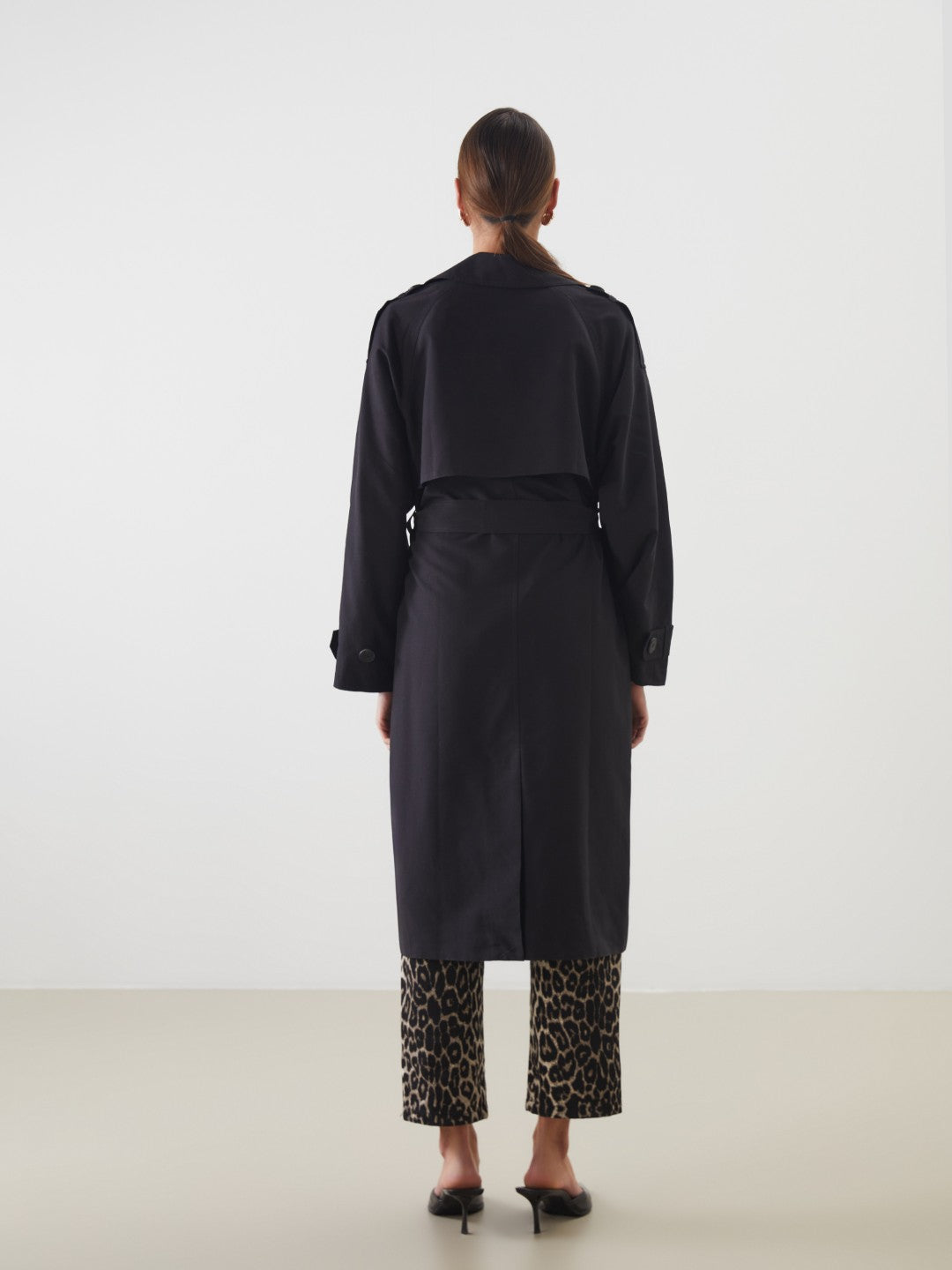 LCW Vision Black Jacket Collar Women Trench Coat