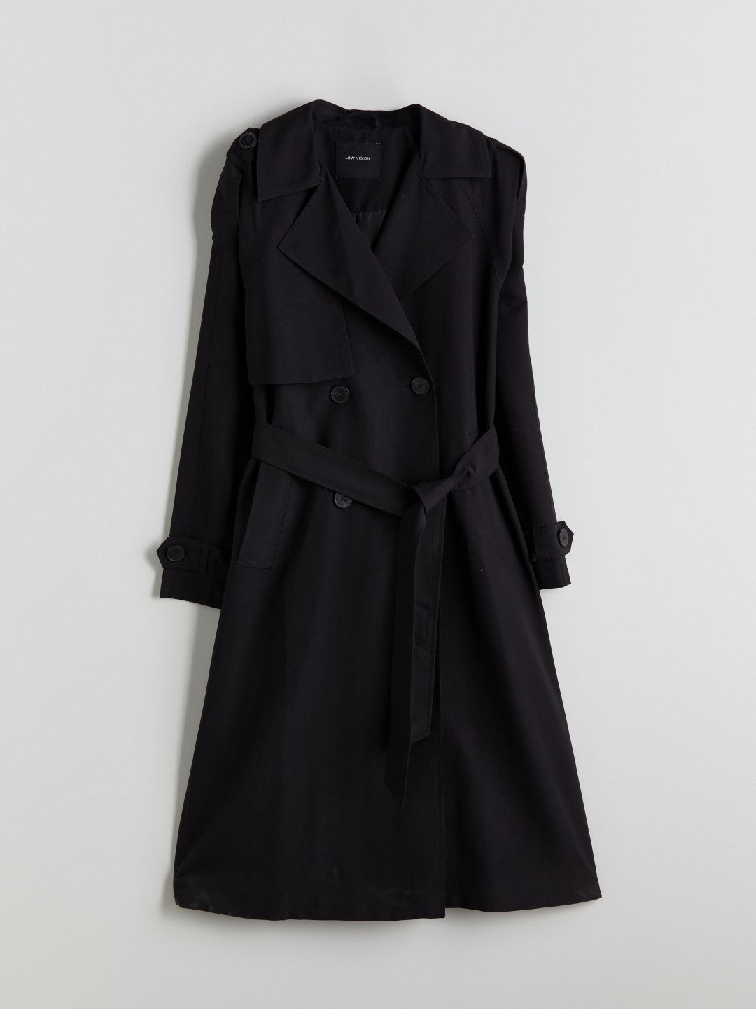 LCW Vision Black Jacket Collar Women Trench Coat