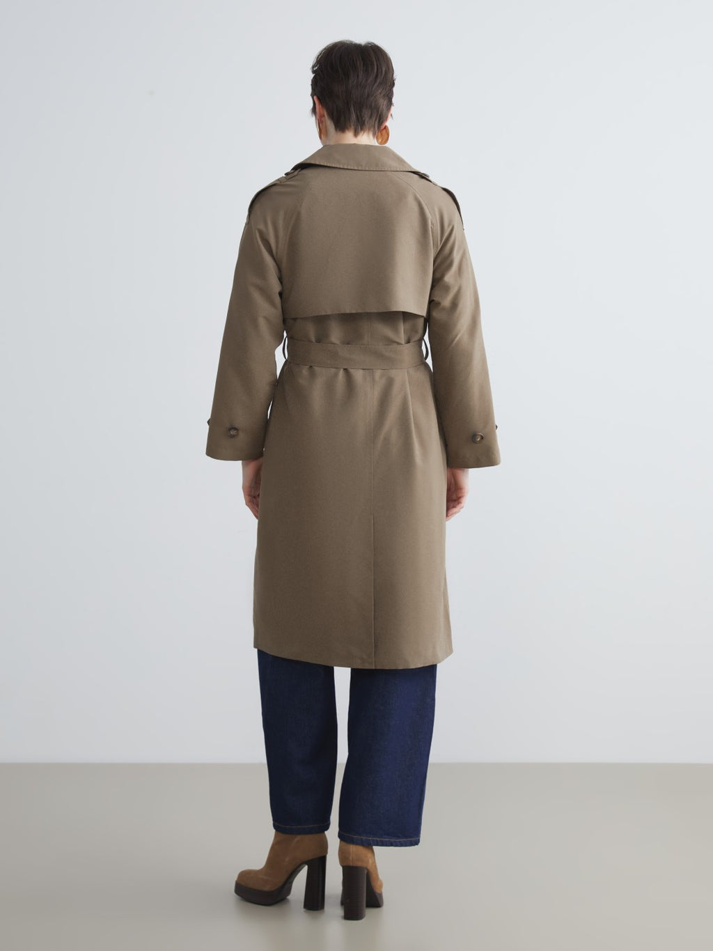 LCW Vision Black Jacket Collar Women Trench Coat