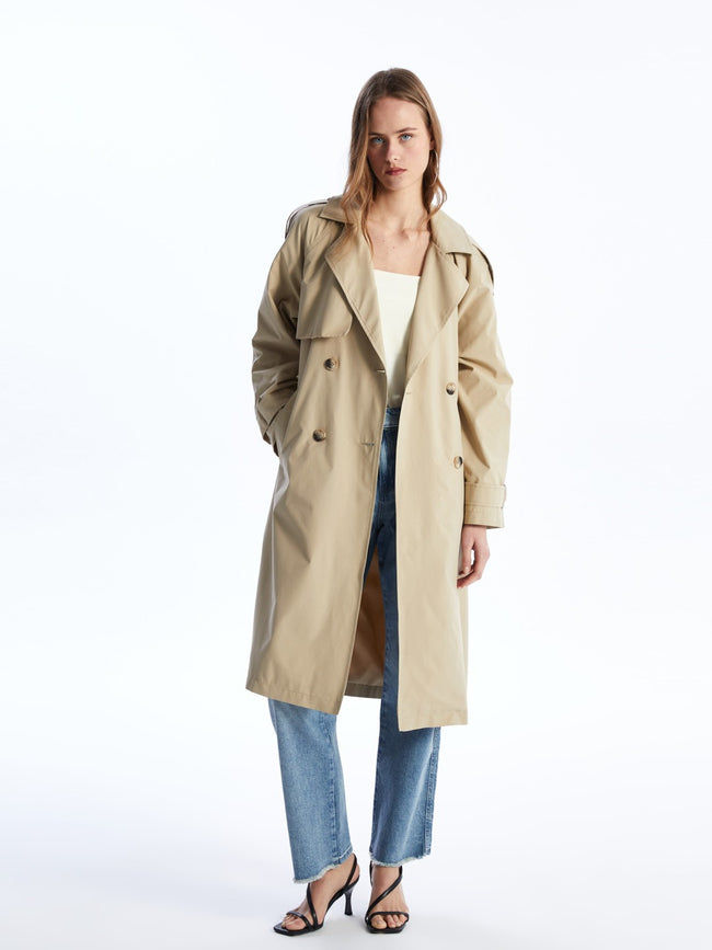 LCW Vision Black Jacket Collar Women Trench Coat Hover Image