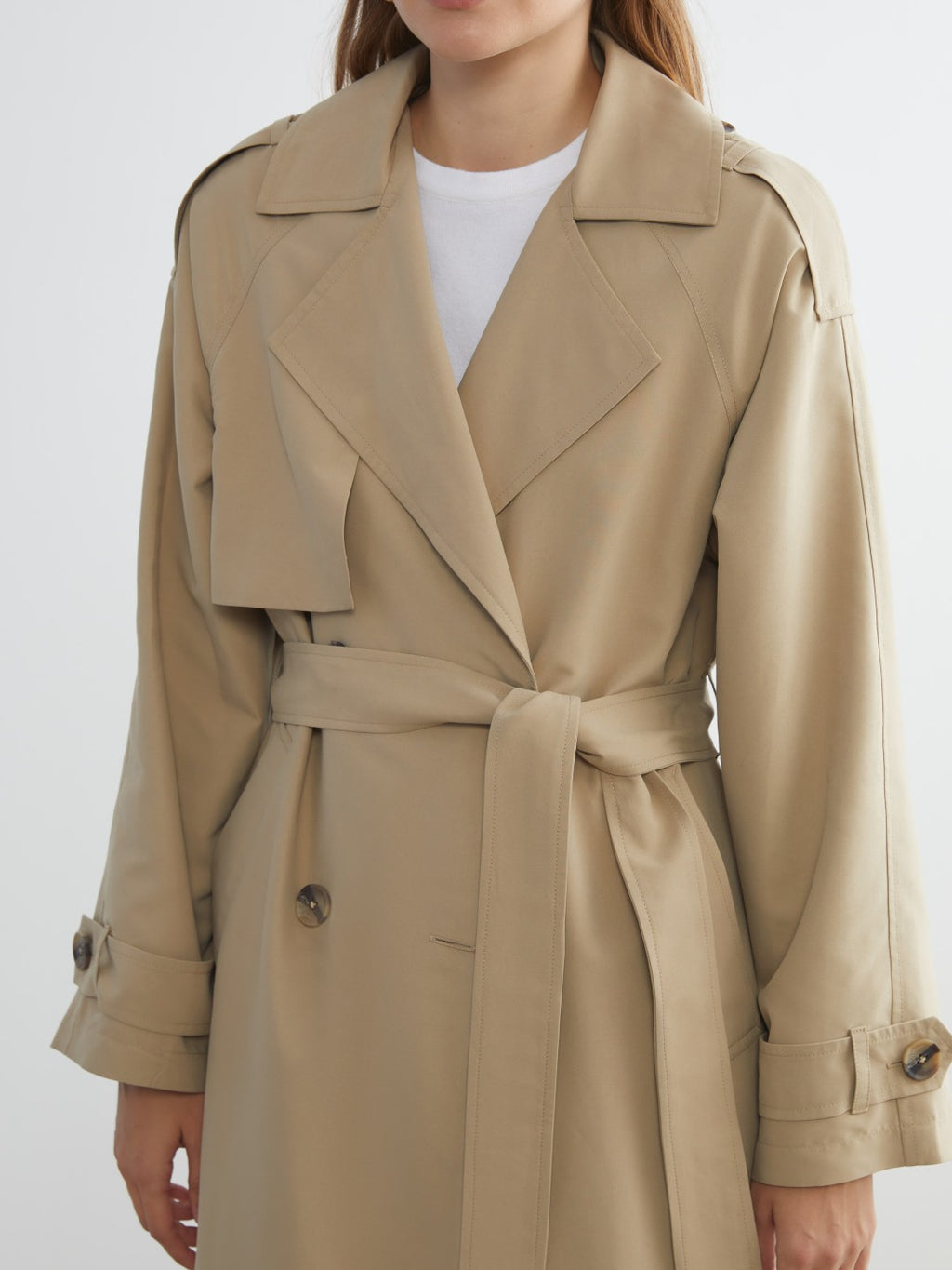 LCW Vision Black Jacket Collar Women Trench Coat