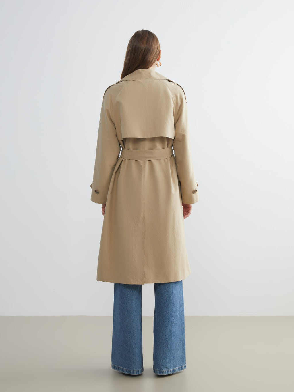 LCW Vision Black Jacket Collar Women Trench Coat