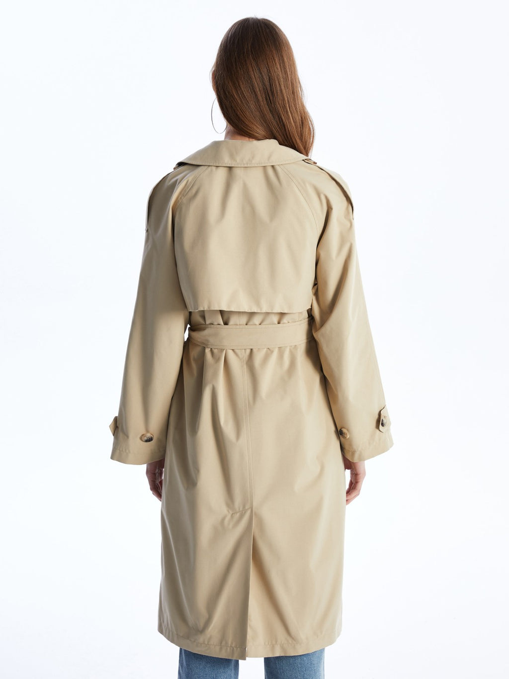 LCW Vision Black Jacket Collar Women Trench Coat