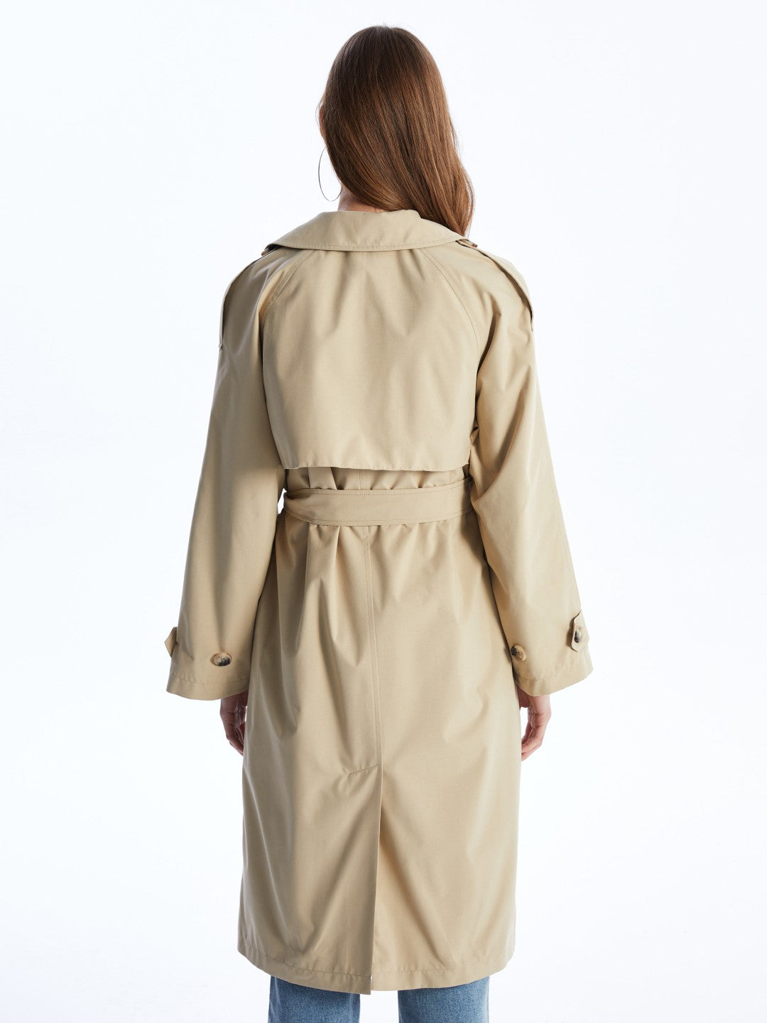 LCW Vision Black Jacket Collar Women Trench Coat