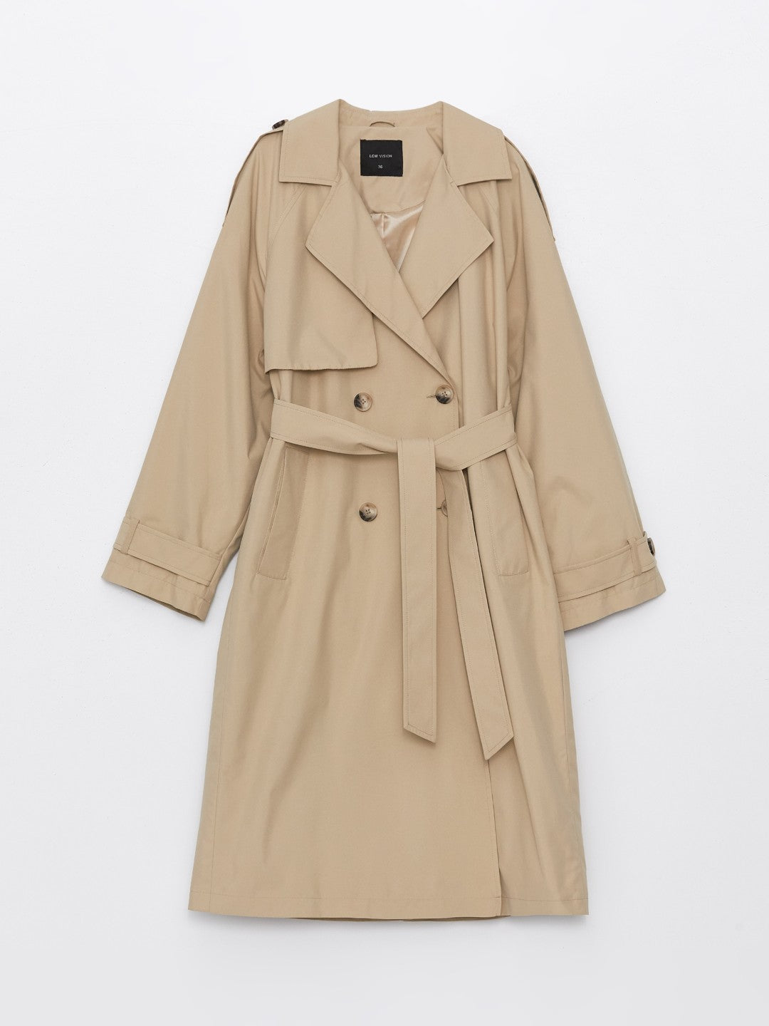 LCW Vision Black Jacket Collar Women Trench Coat