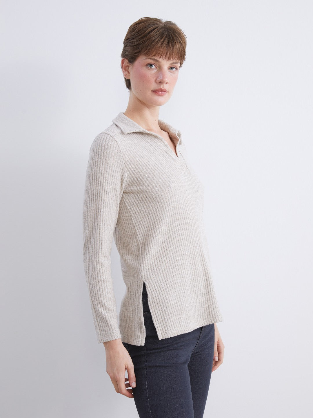 LCW Comfort Polo Neck Ribbed Women T-Shirt