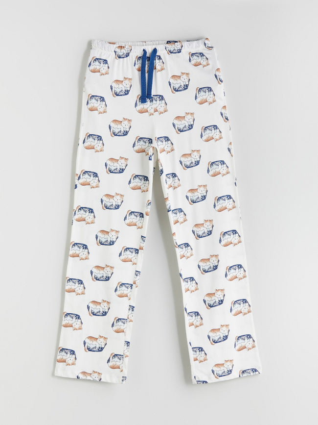 LCW Dream Ecru Shirt Collar Printed Women Pajama Set Main Image