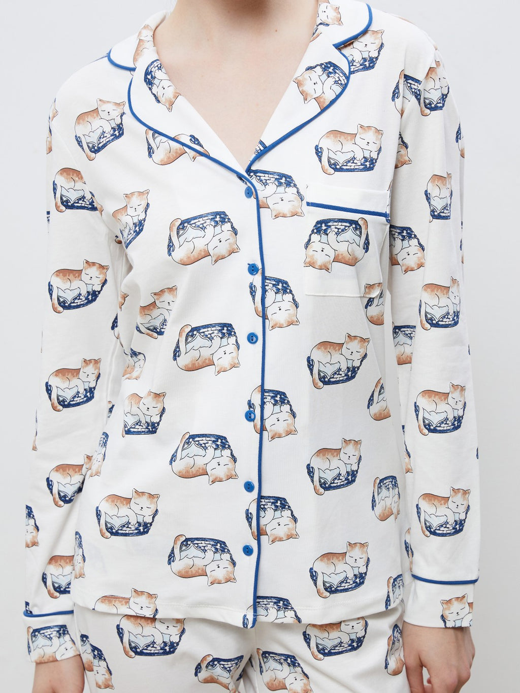 LCW Dream Ecru Shirt Collar Printed Women Pajama Set