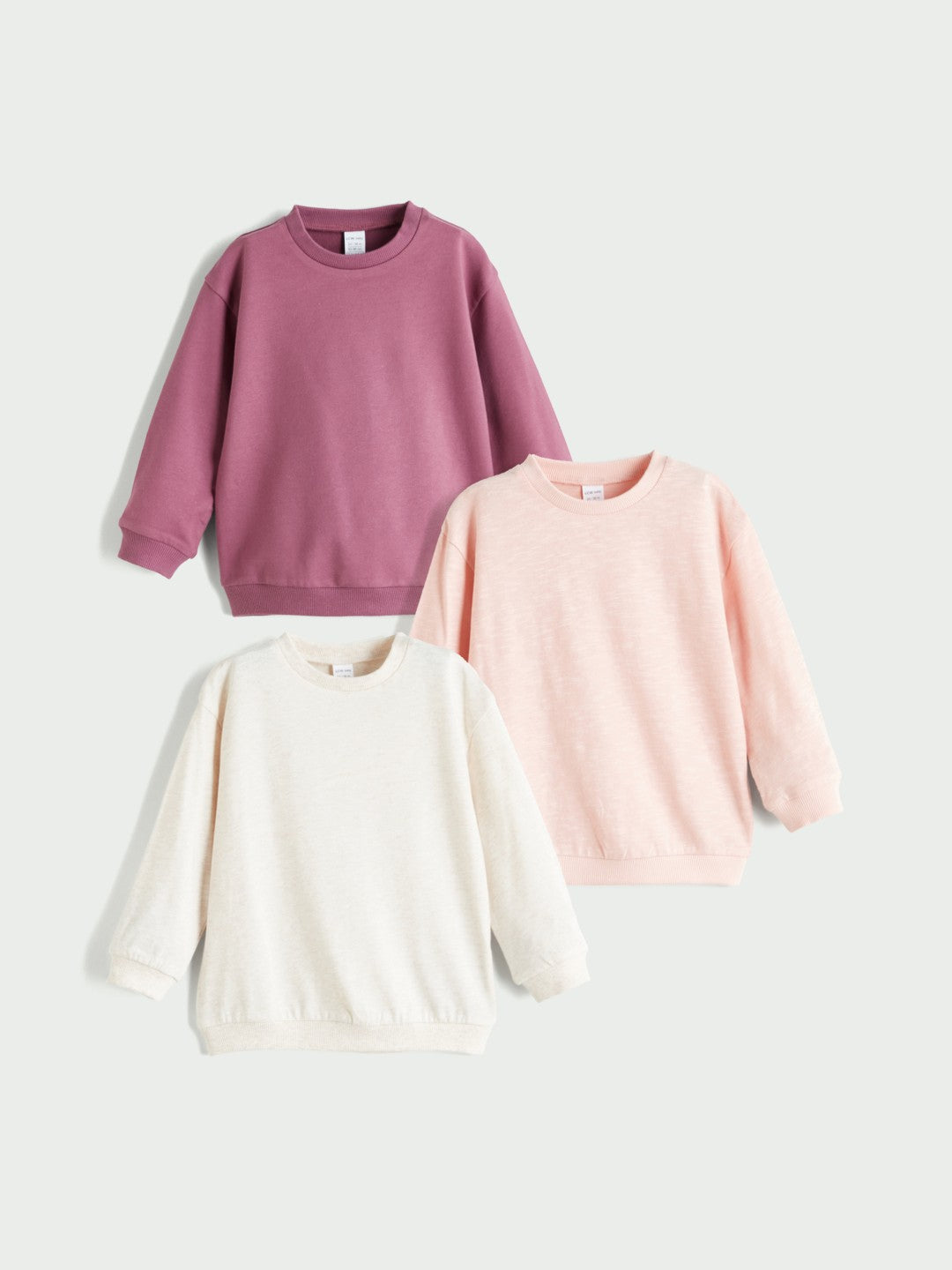 LCW Baby Crew Neck Basic Baby Girls Sweatshirt 3-Packs