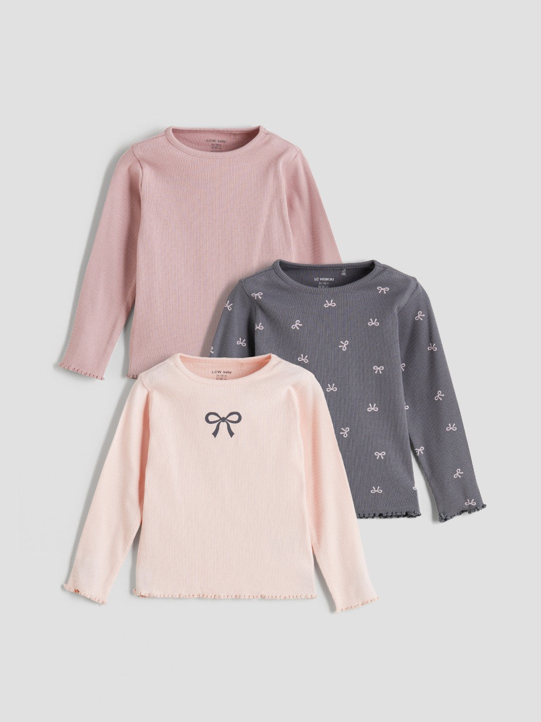 LCW Baby Pink Ribbon Detailed Baby Girl T-Shirt 3-Pack