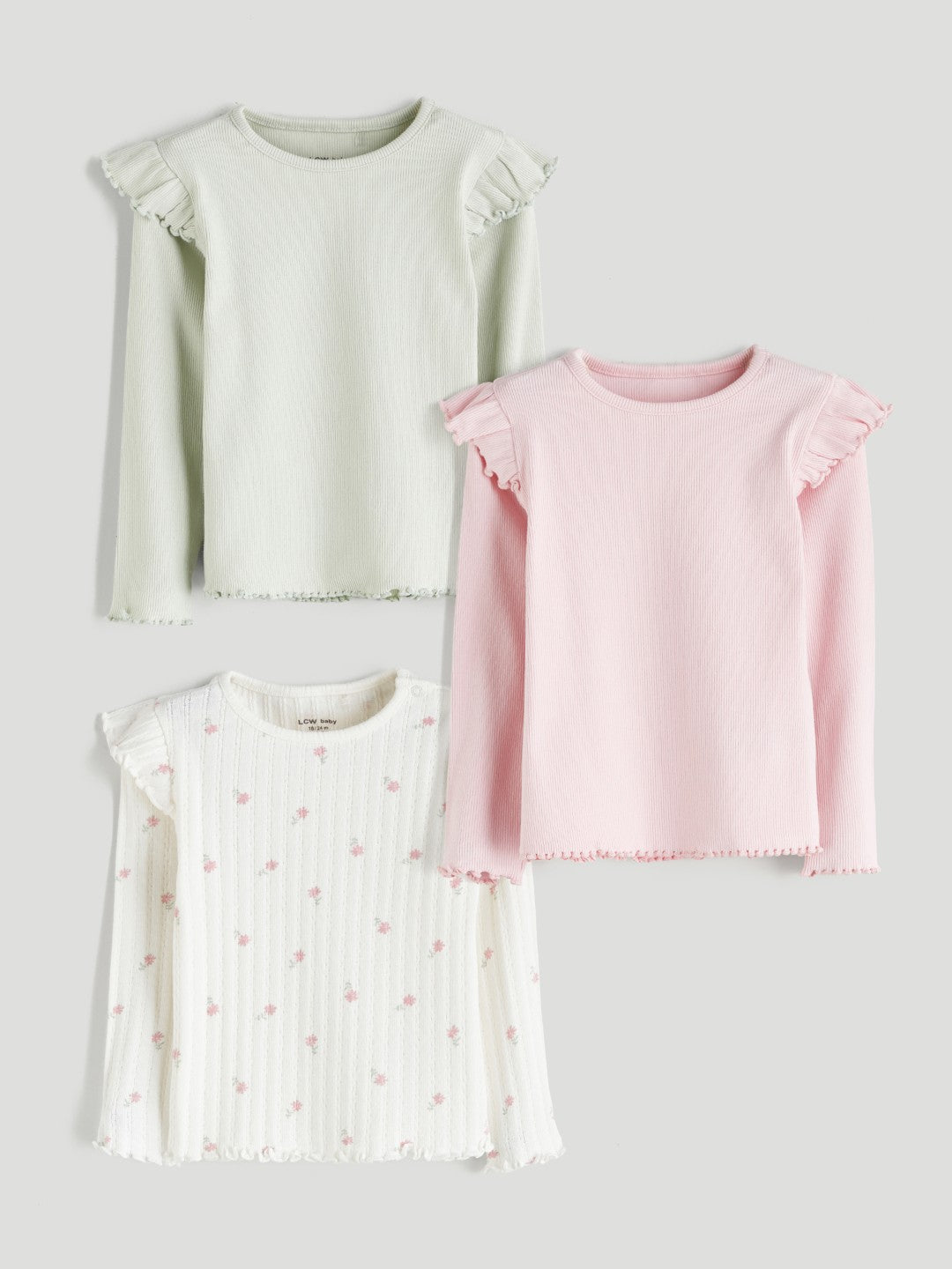 LCW Baby Ecru Crew Neck Baby Girl T-Shirt 3-Pack