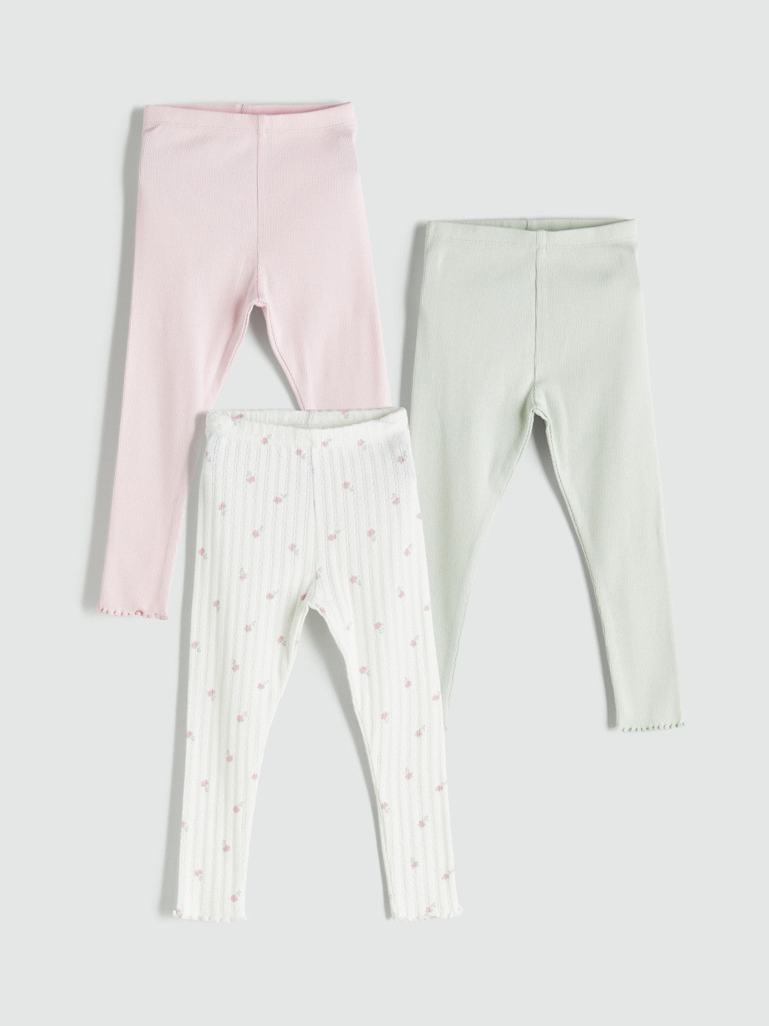 LCW Baby Ecru Elastic Waist Baby Girl Leggings 3-Pack